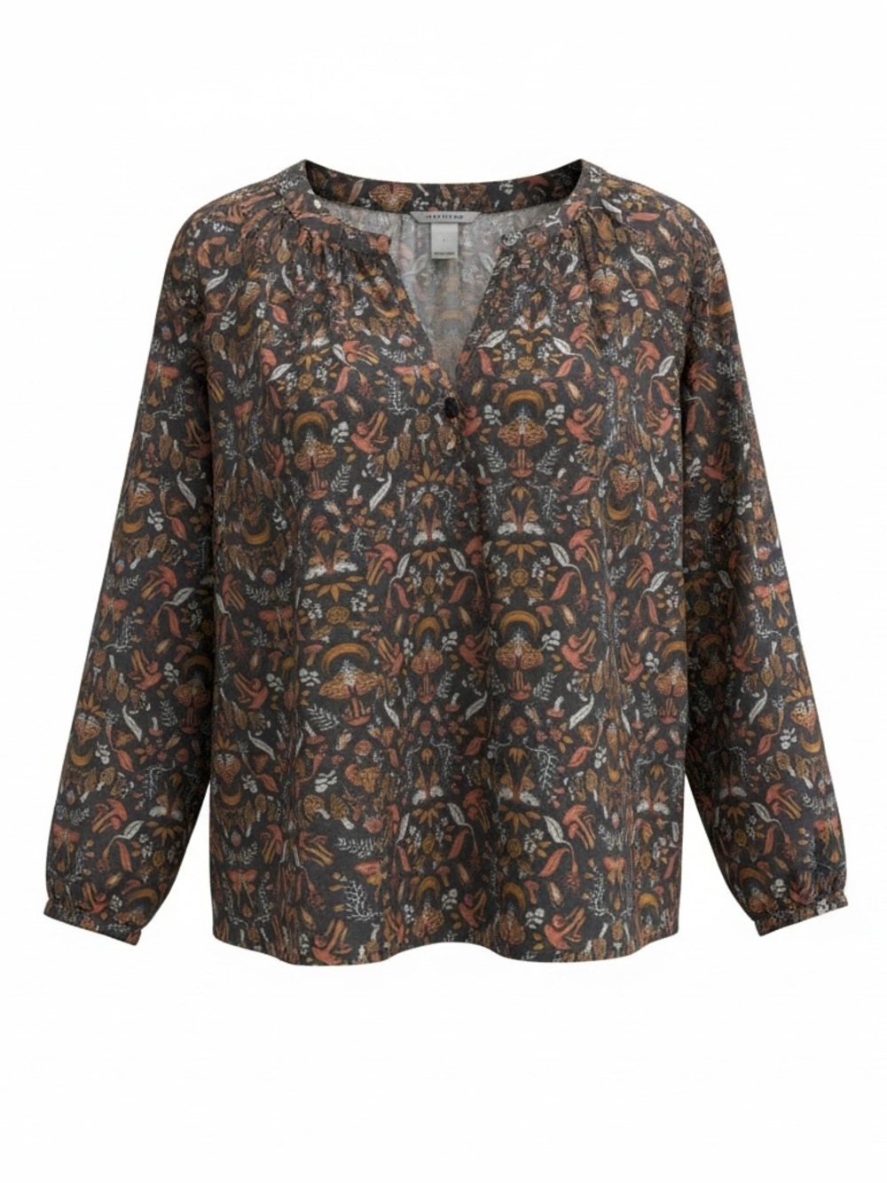 Duluth Trading Women's Long-Sleeve Printmaker Blouse - Brown Multi. Size Large
